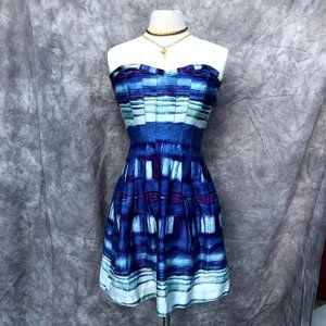 Painterly Strapless Dress with Ruffle Bust